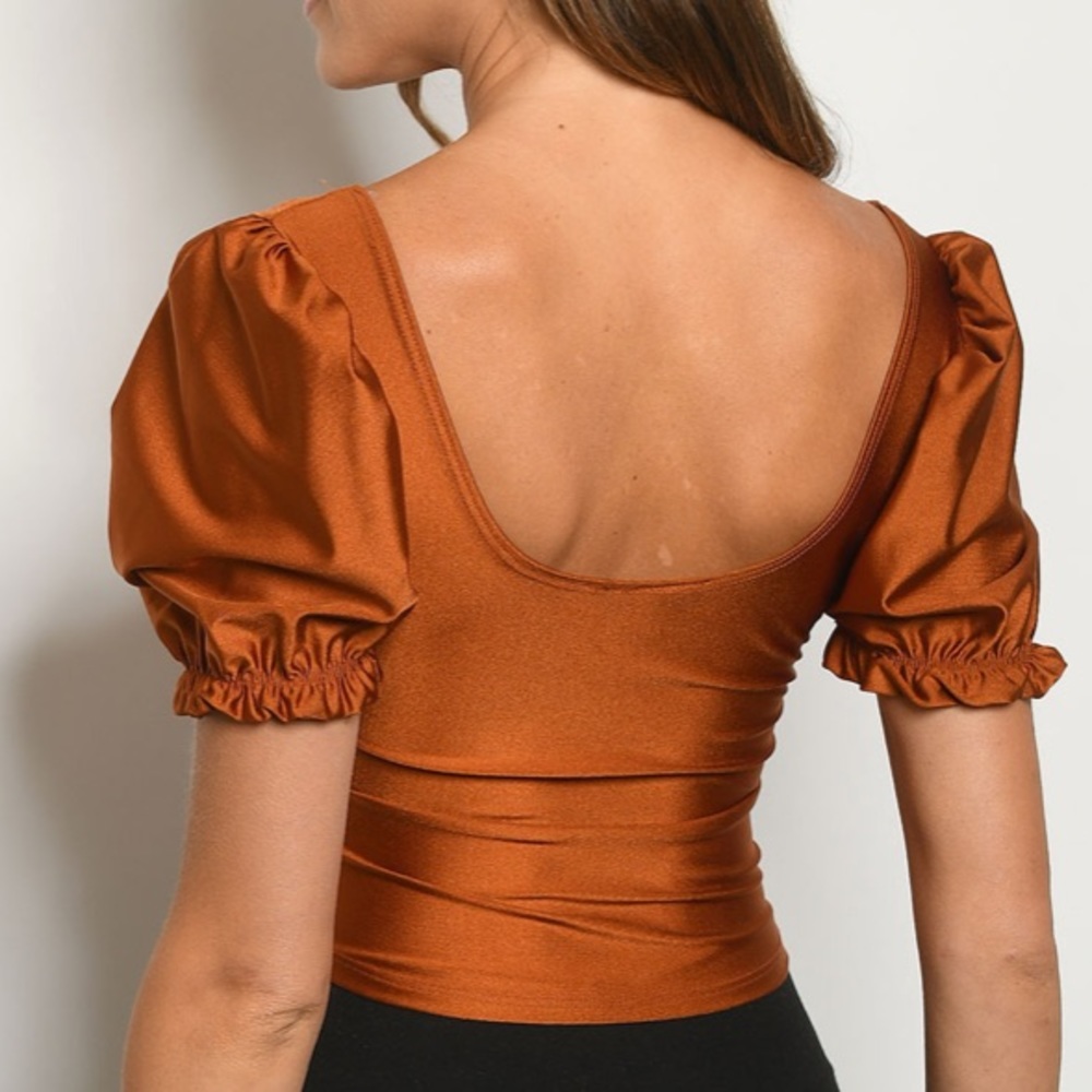 NWT Boutique Rust Orange Short Sleeve Fall Top - Picture 2 of 2